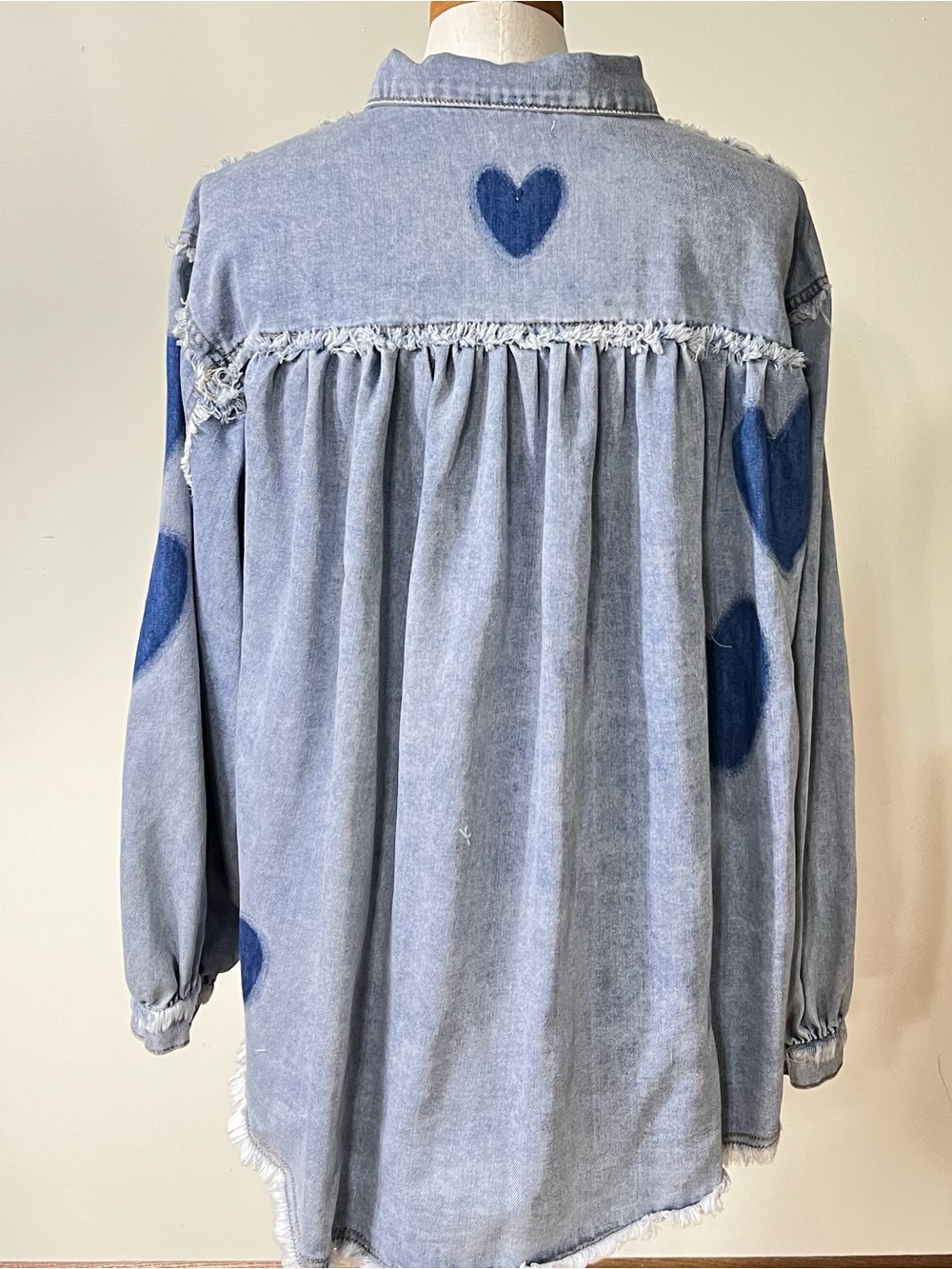 POL Light Blue Denim Shirt with Dark Blue Heart Motifs - Picture 6 of 7